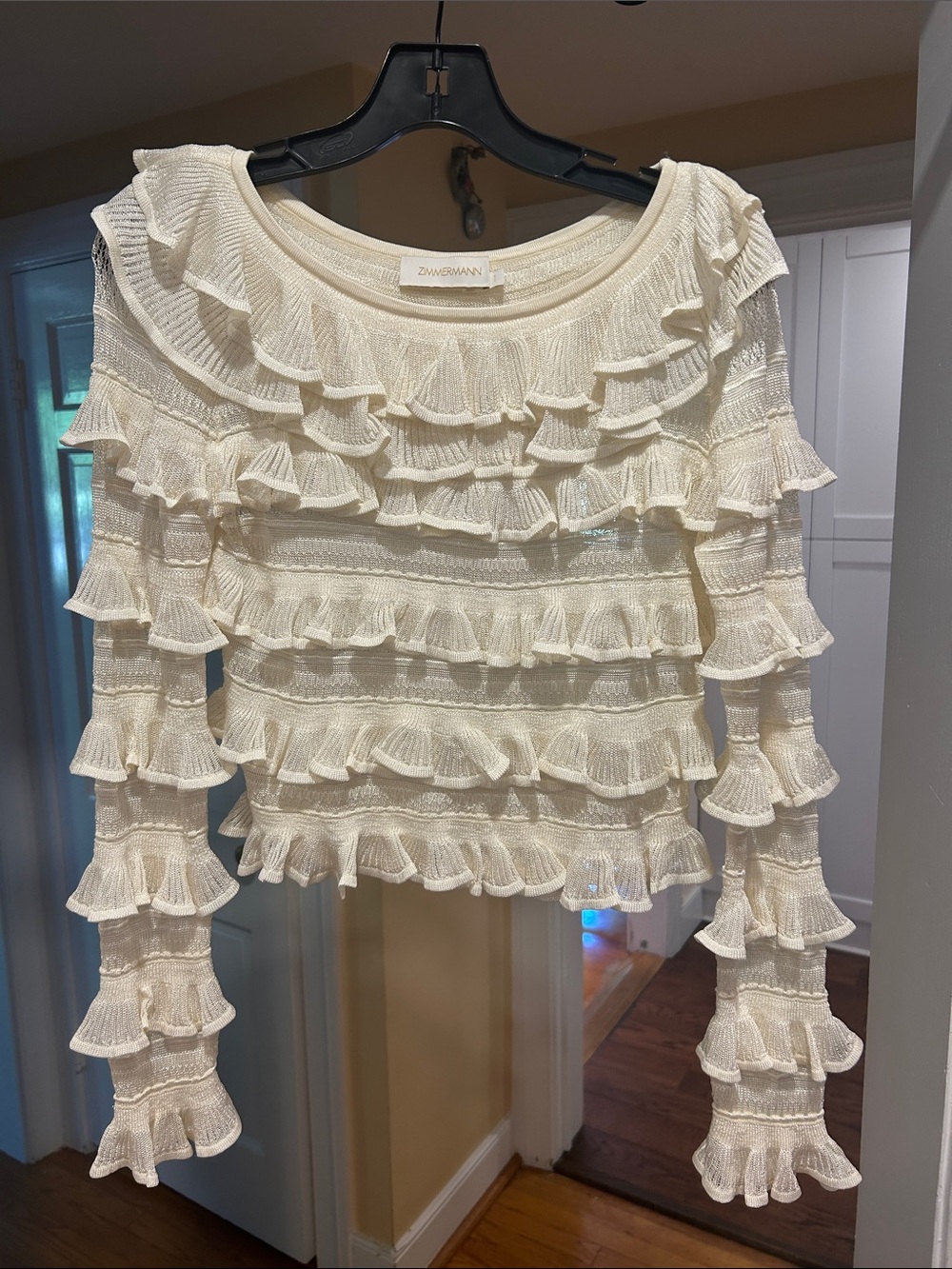 Zimmermann Cream Layered Ruffle Knit Top